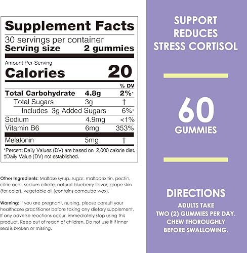 Miniatura 5 de Nature's Key Melatonin Gummies for Kids & Adults, 5mg Dose Gummy with Vitamin B6, Non-GMO,Gluten-Free-Natural Blueberry Flavor 60 Count