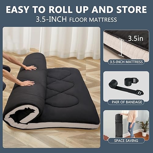 Miniatura 2 de DoCred Colchón de futón japonés tamaño matrimonial de 54 x 80 pulgadas, colchón de piso, tapete plegable de tatami, tapete portátil para dormir,