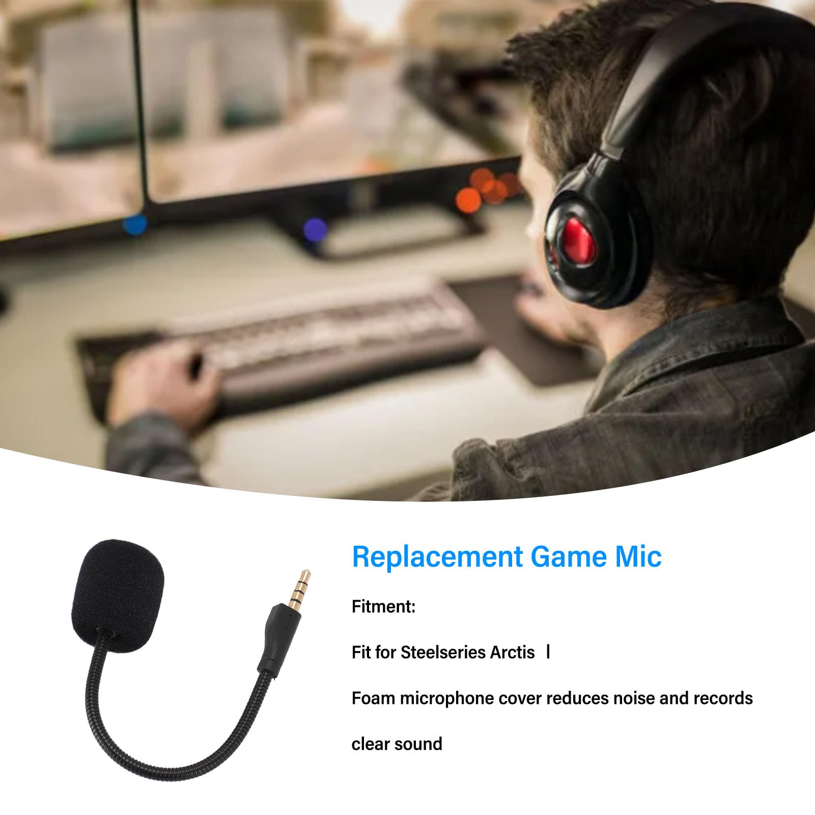 Micrófono de Juego de Repuesto para 1, Micrófono de Juego con Cancelación de Ruido Desmontable, Micrófono de Auriculares para Juegos Flexible con Espuma, Plug