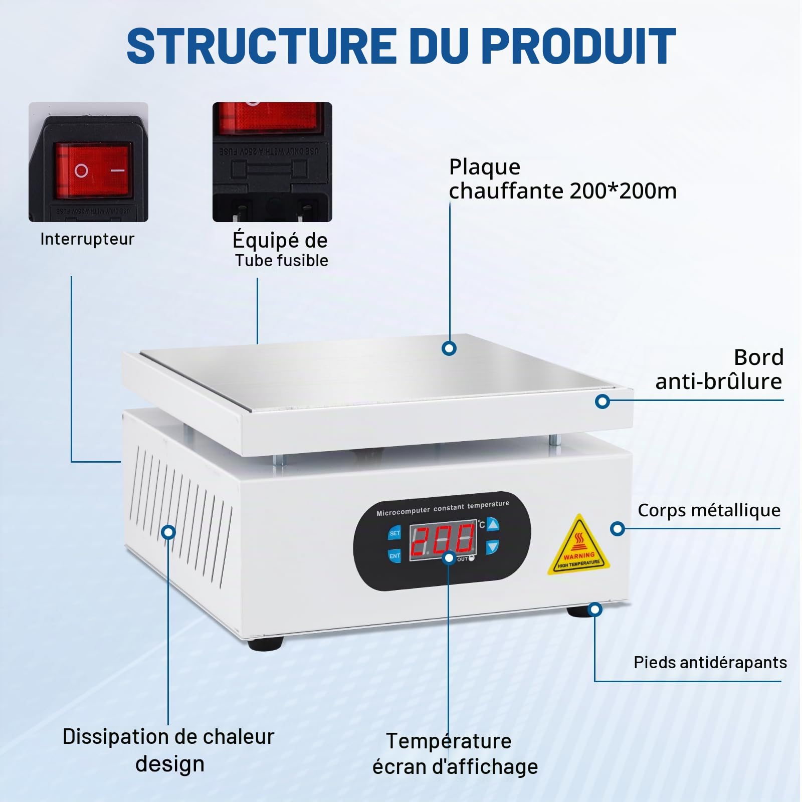 YUCHENGTECH Plaque Chauffante de Soudure 200x200mm 0-400℃ Réglable 700W