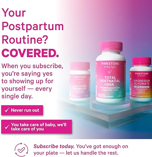 Vista 4 de Pink Stork Total Postnatal Vitamins for Women with Vegan DHA, Iron, Folate, and Vitamin B12, Postpartum Recovery Essentials, Daily Supplement for