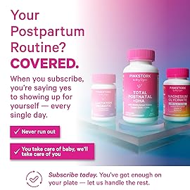 Pink Stork Total Postnatal Vitamins for Women with Vegan DHA, Iron, Folate, and Vitamin B12, Postpartum Recovery Essentials, Daily Supplement for Breastfeeding Moms - 1 Month Supply