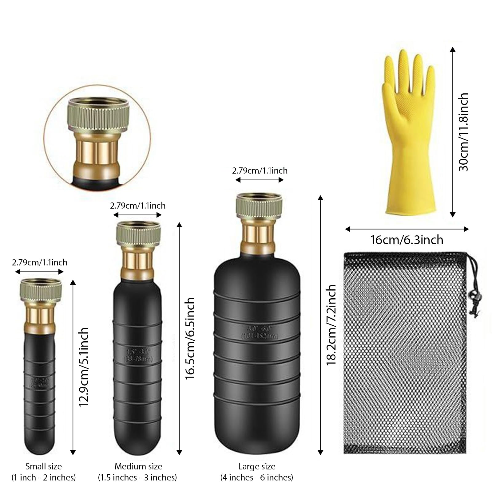 Herramienta de vejiga de drenaje de varios tamaños, tubo de goma resistente para fontanería de 1 a 6 pulgadas, diseño de liberación rápida, kit de limpieza de tuberías no tóxico