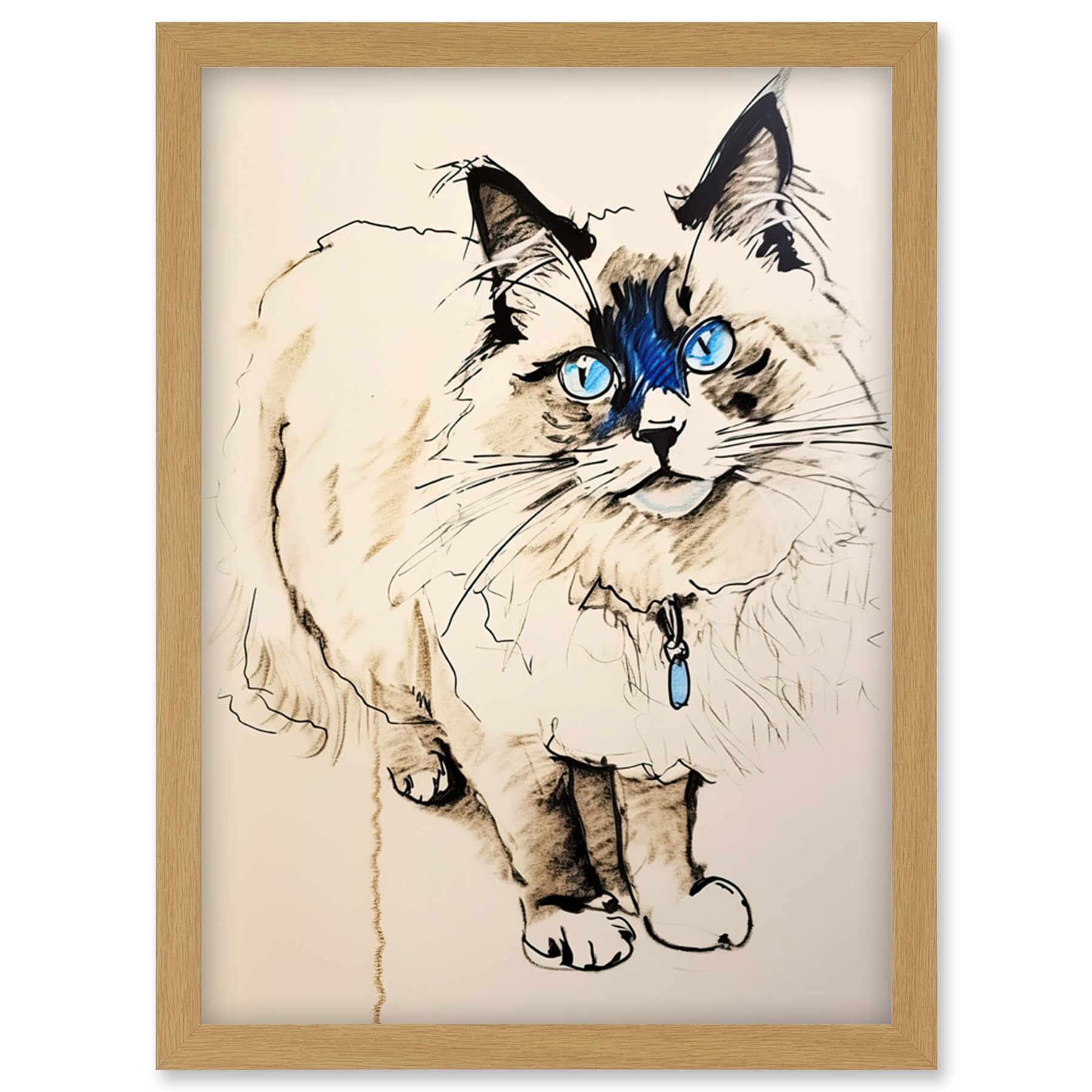Blue Point Ragdoll Cat Sketch Drawing Portrait Artwork Print - Artery8