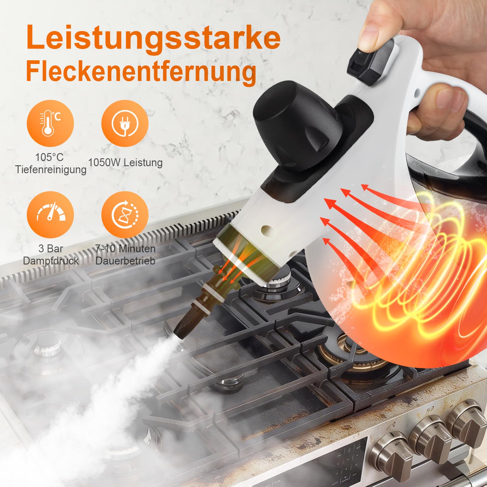 Ibergrif Handdampfreiniger 1050 W, 3 Bar, 9 teiliges Zubehör, 105 Grad