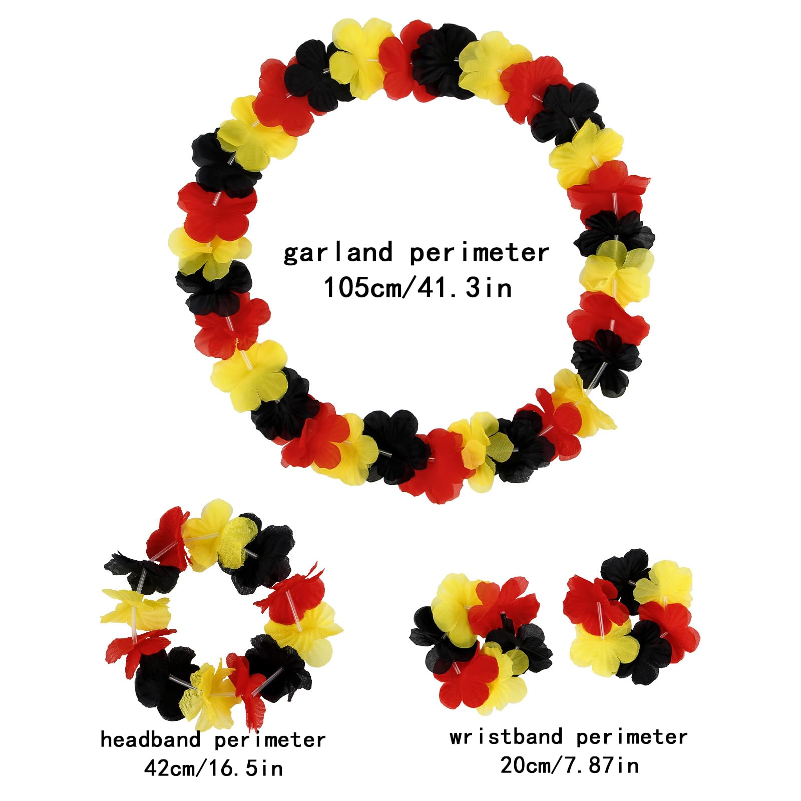 SSKHE Ensemble de Lei de Fleurs Allemagne 2 pièces,Ensemble de Colliers Hawaïens 4 pièces,2 Bandeaux,2 Colliers de Fleurs,4 Bracelets,Lei Hawaïenne en Noir Rouge Or