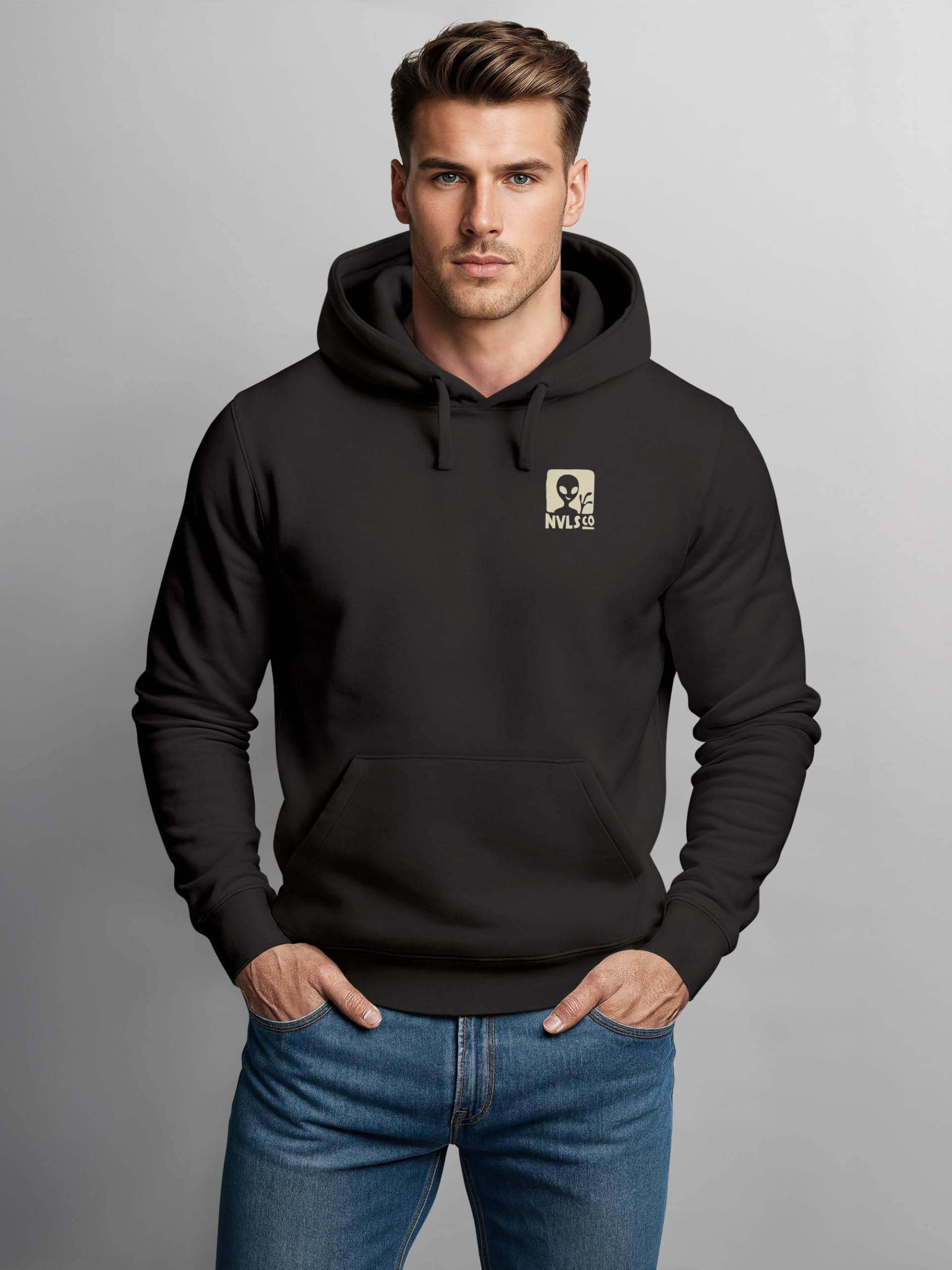 Neverless® Hoodie Backprint Herren UFO Waschbärr Alien Print Rückenaufdruck Kapuzen-Pullover Männer Fashion Streetstyle