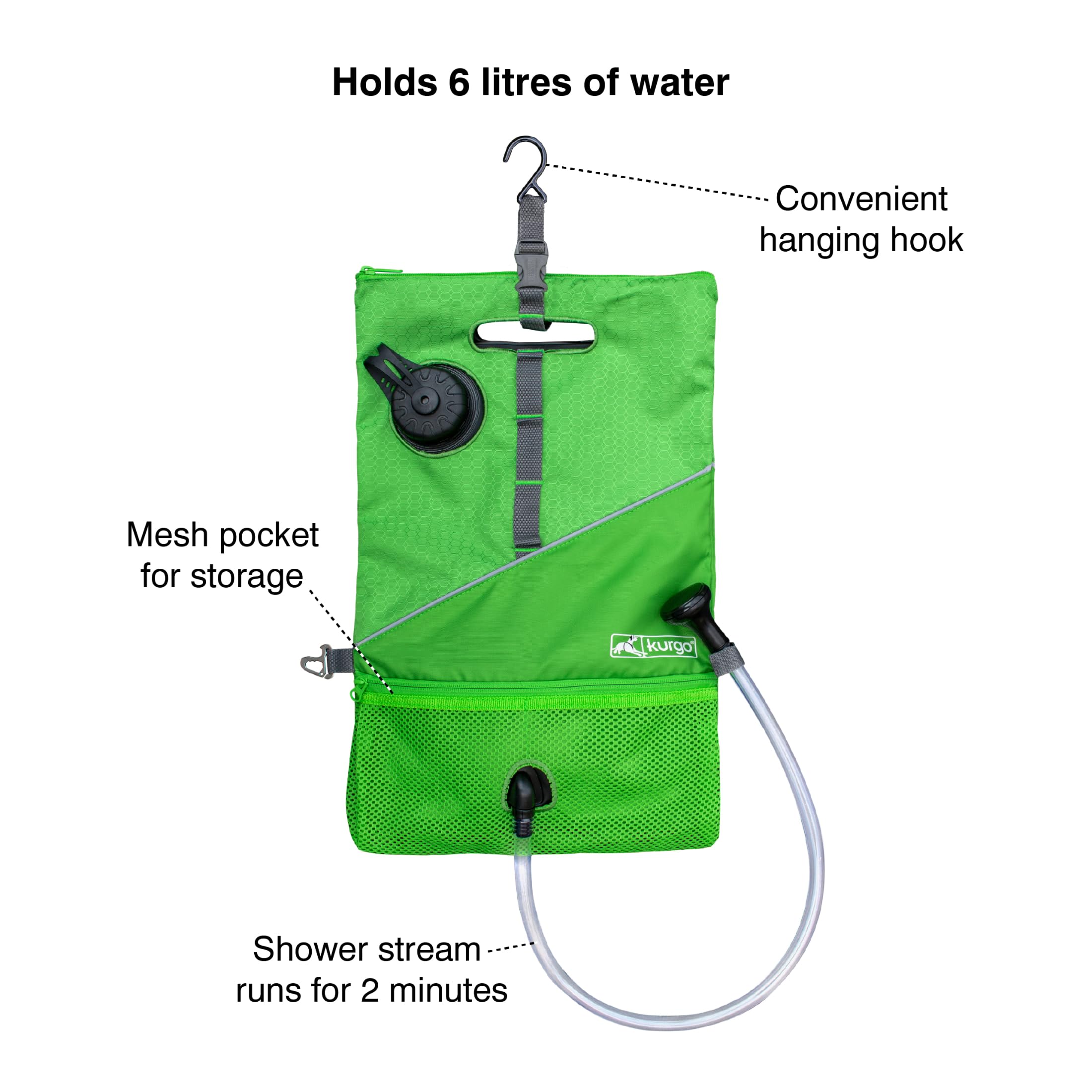 Kurgo Go Shower Portatile per Cani, Doccia da Campeggio, Gronda per Cani all'aperto, Soffione per Doccia, Gronda per Escursionismo, capacità 6 Litri