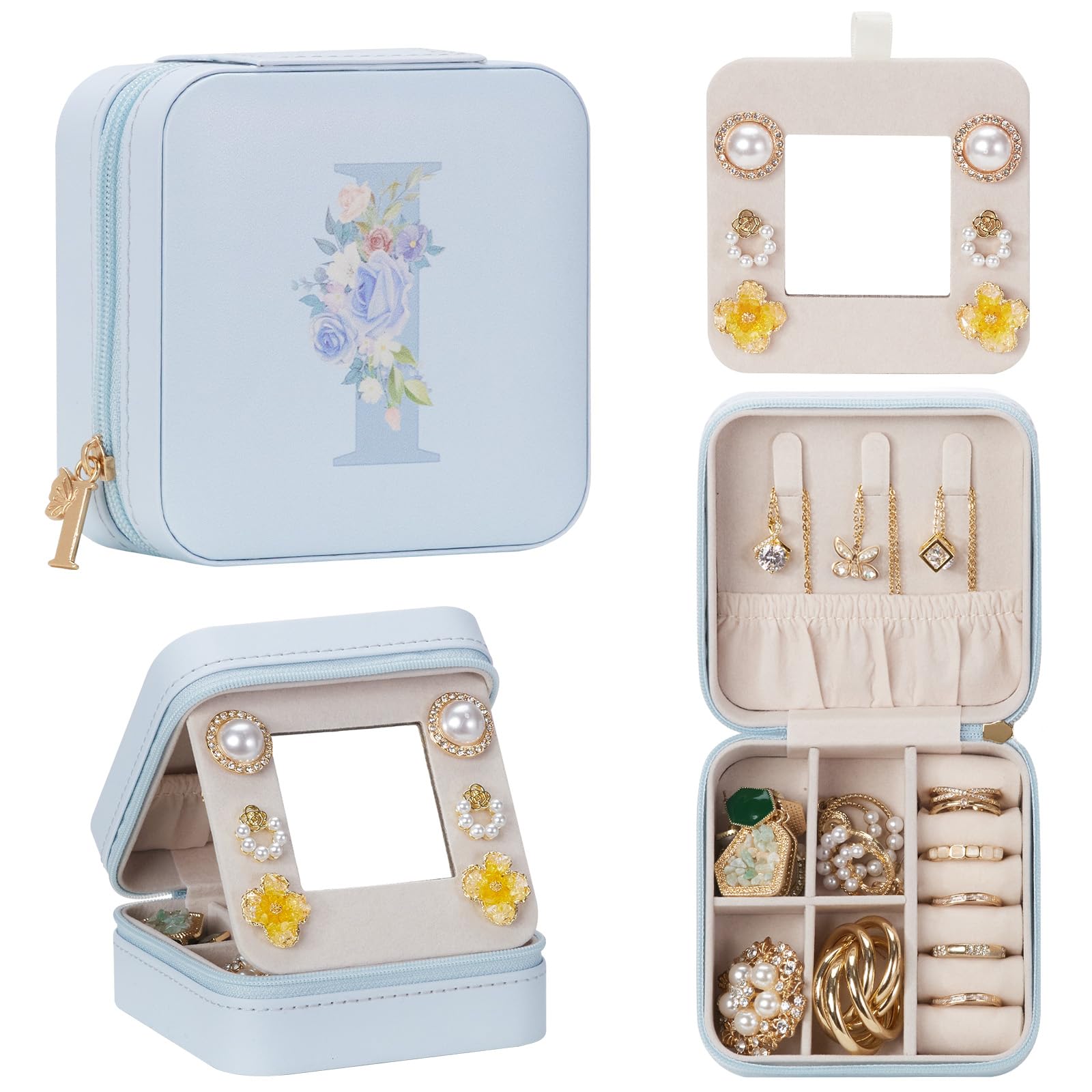 Travel Jewelry Box for Gift Traveling Jewelry Case for Girls Women - Mini Organizer for Necklaces Earrings Blue