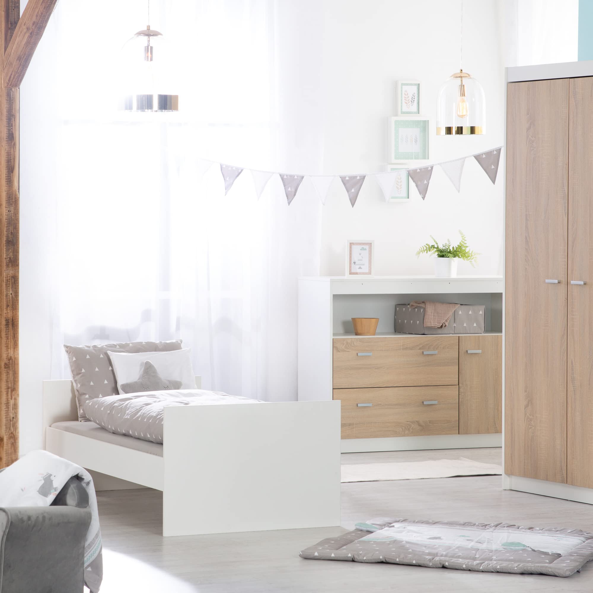 roba Chambre Bébé Duo Gabriella - Lit Évolutif 70 x 140 cm + Commode à Langer - Meubles Certifiés EPH - Blanc / Décor Bois