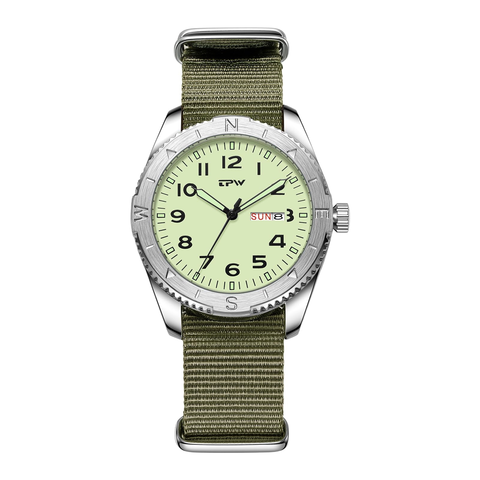 OIDEA Reloj Táctico Hombre Cuarzo: Correa Nylon Negro, Esfera Negro, Grandes Números Árabes, Fecha Semana, Agujas Luminosas, Bisel Giratorio, Estilo Military Field