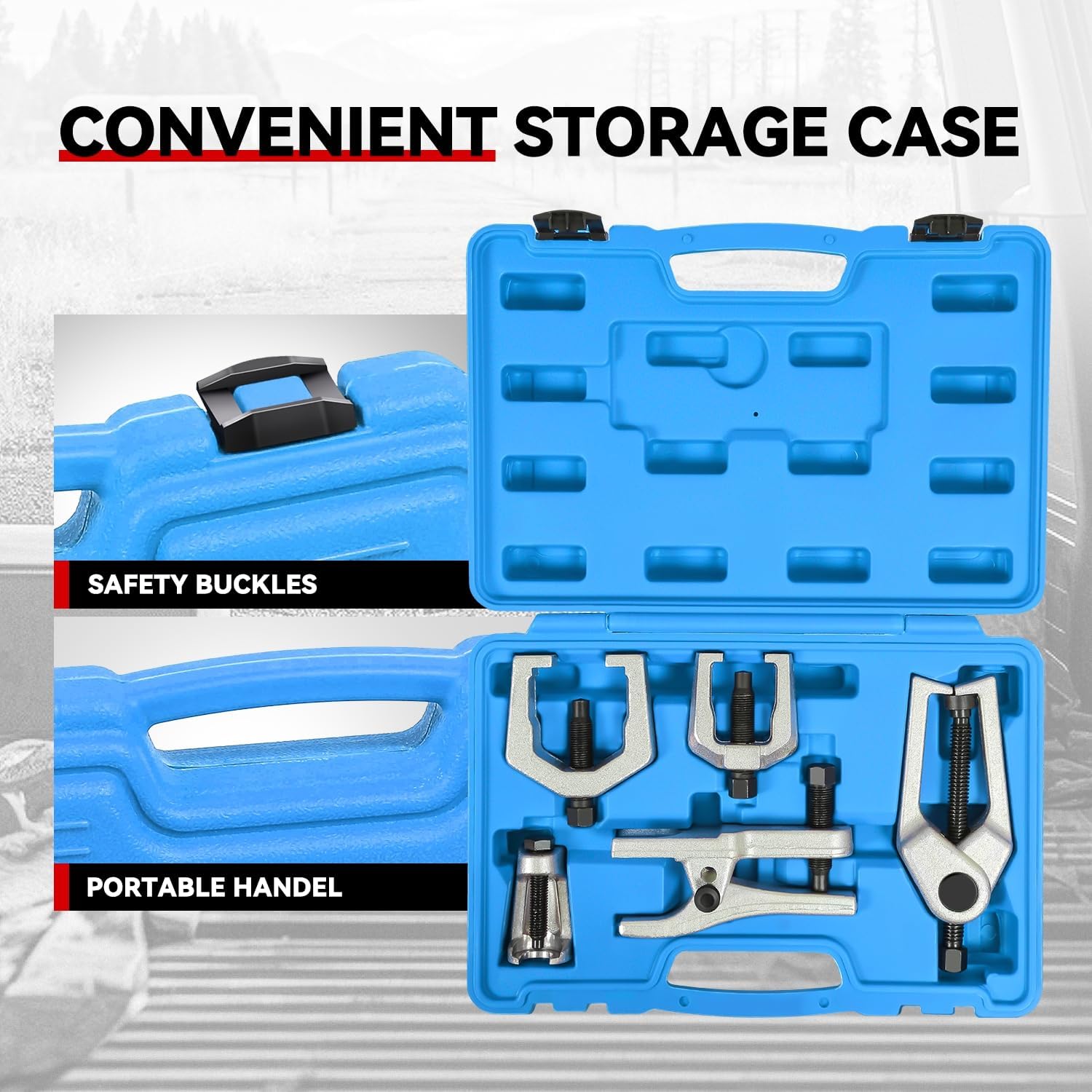Auto Dynasty [5PC] Universal Repair Kit with Joint Separator Kit Tie Rod Ball Joint Romover Pitman Arm Puller Tie Rod End Puller, Blue Storage Case