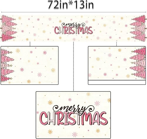 Miniatura 4 de Nepnuser Camino de mesa de Navidad rosa con árbol de Navidad, decoración de fiesta de invierno, decoración de temporada para el hogar, cocina,