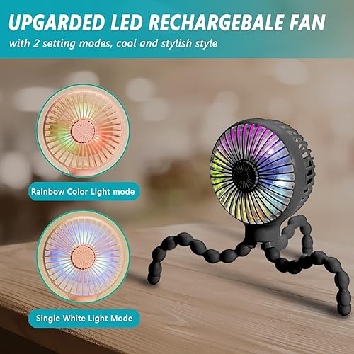 Miniatura 6 de Amposei Ventilador de cochecito de bebé, funciona con pilas, mini ventilador portátil con clip con trípode flexible, ventilador personal de mano