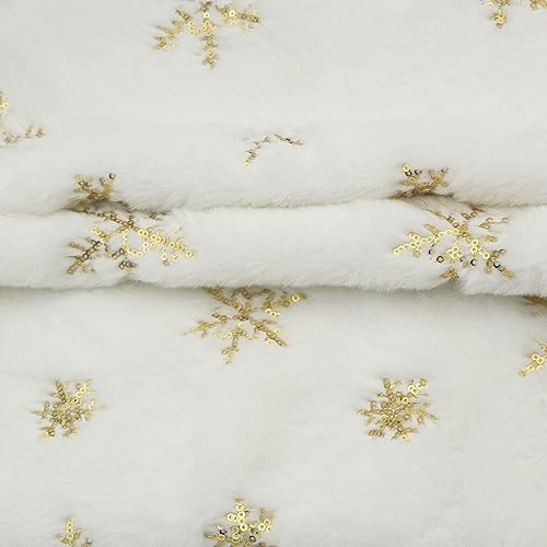 Miniatura 5 de LIGICKY Juego de 2 fundas de almohada de piel sintética blanca esponjosa con copos de nieve de lentejuelas doradas, decorativas, suaves, peludas,