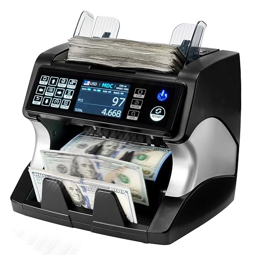 MUNBYN IMC01 Bank Grade Money Counter Machine Mixed Denomination, 2CIS/UV/IR/MG/MT Counterfeit Detection, Serial Number, MUL Currency Cash Counter, Printer Compatible Bill Value Counter (Black)