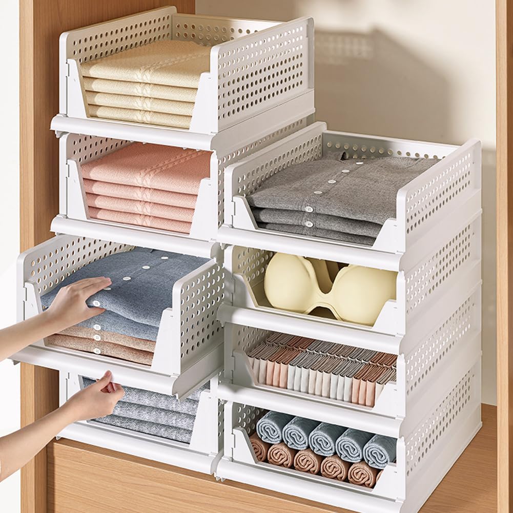 DongMaple 4 Stück Stapelbare kleiderschrank Organizer, Aufbewahrungsbox Kleiderschrank, Schubladen Organizer Kleidung, Schrank Ordnungssystem, Faltbar Schrank für Haus und Küche Küche, Haushalt & Wohnen