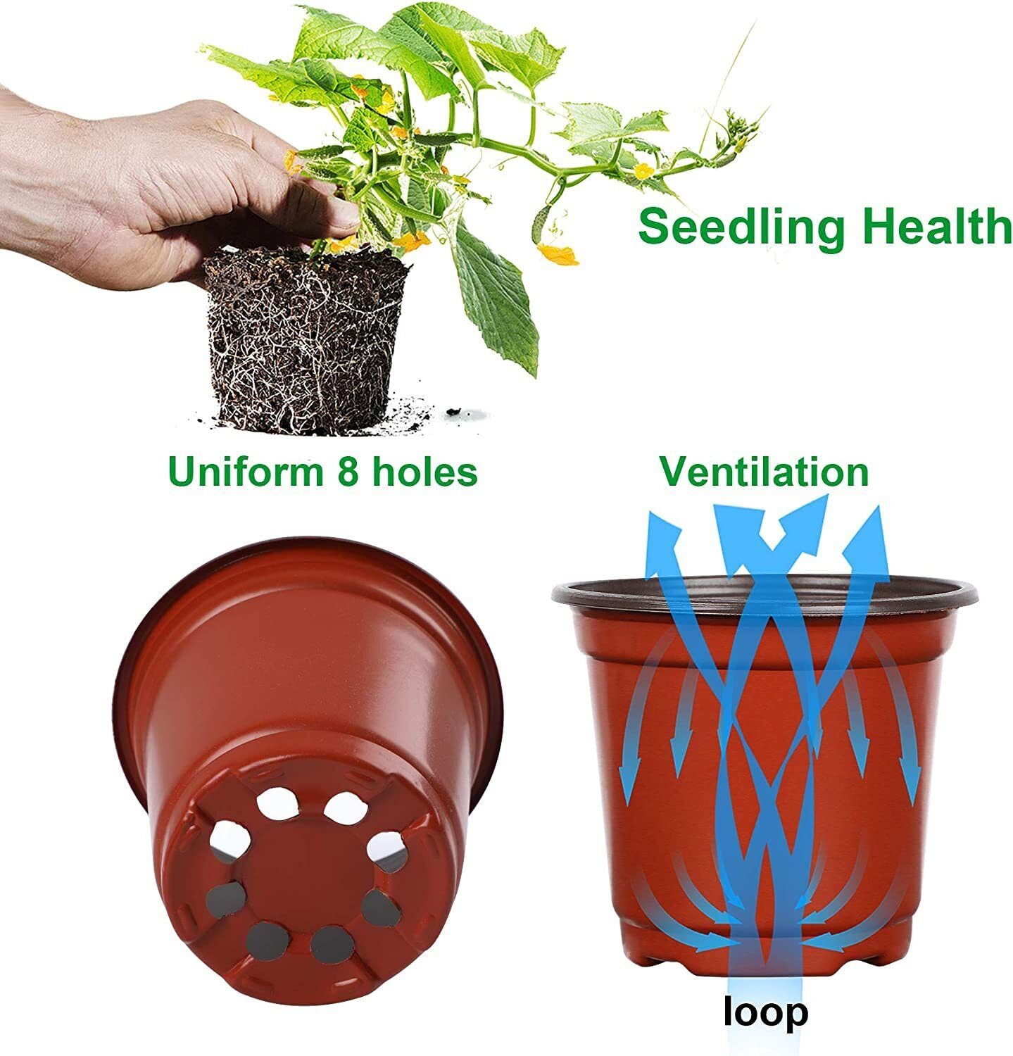 Happiness0401 100 Pack 9cm Plants Nursery Pots,Reusable Plastic Terracotta Bucket Herb Flower Pots Planter Seed Trays for Vegetables,Flowers,Herbs,Cuttings - Image 4
