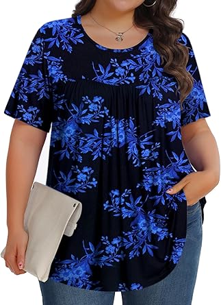 Tencede Womens Plus Size Tops Tunic Short Sleeve Crew Neck Shirts Casual Soft Blouse 1X-5X