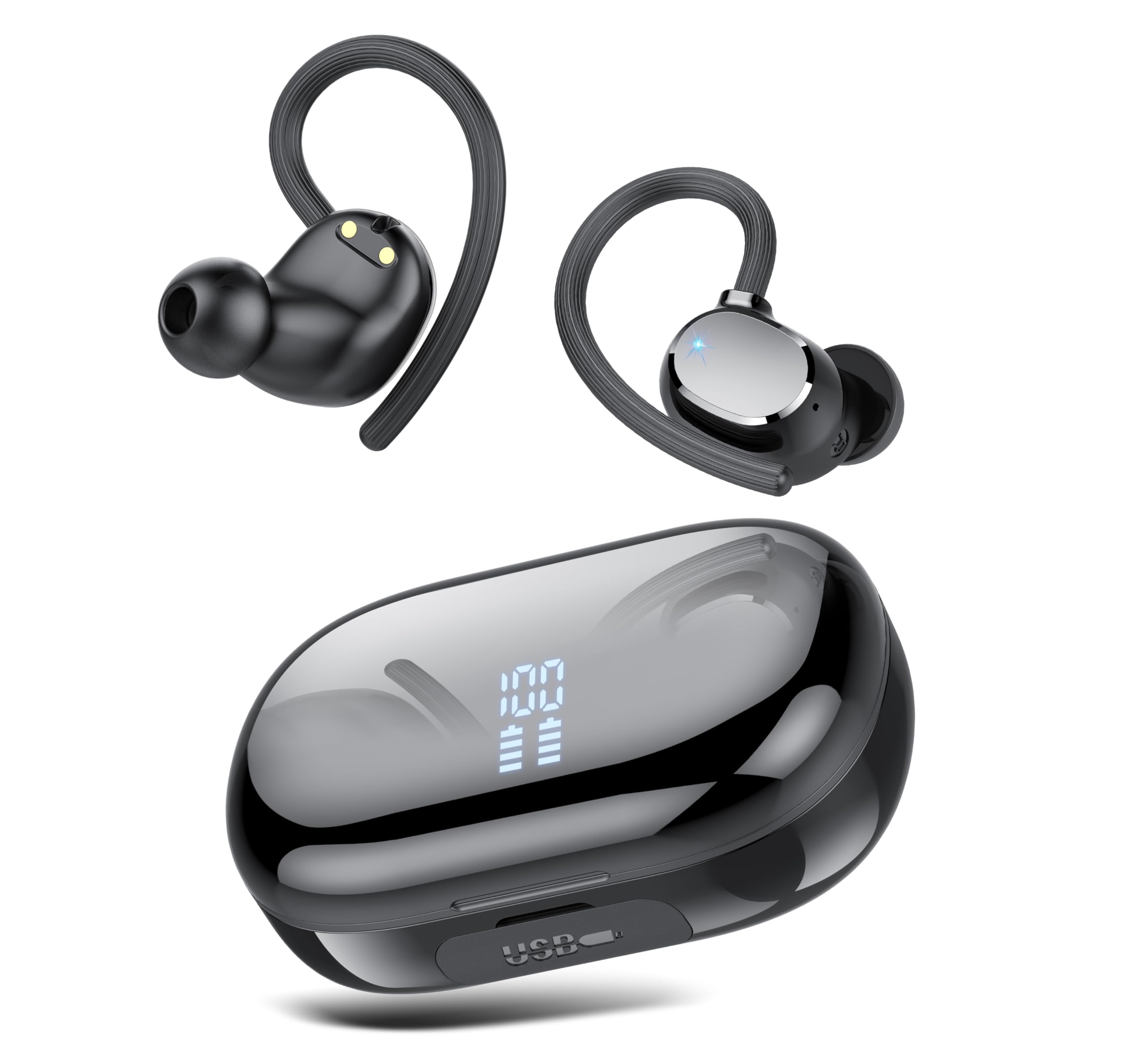 Cuffie Bluetooth Sport, 2025 Auricolari Bluetooth 5.3 con Stereo Hi-Fi, 128 Ore Cuffie Wireless con 4 ENC Cancellazione Rumore Microfono, Impermeabile IP7 Cuffiette, USB-C Cuffie In-Ear Running