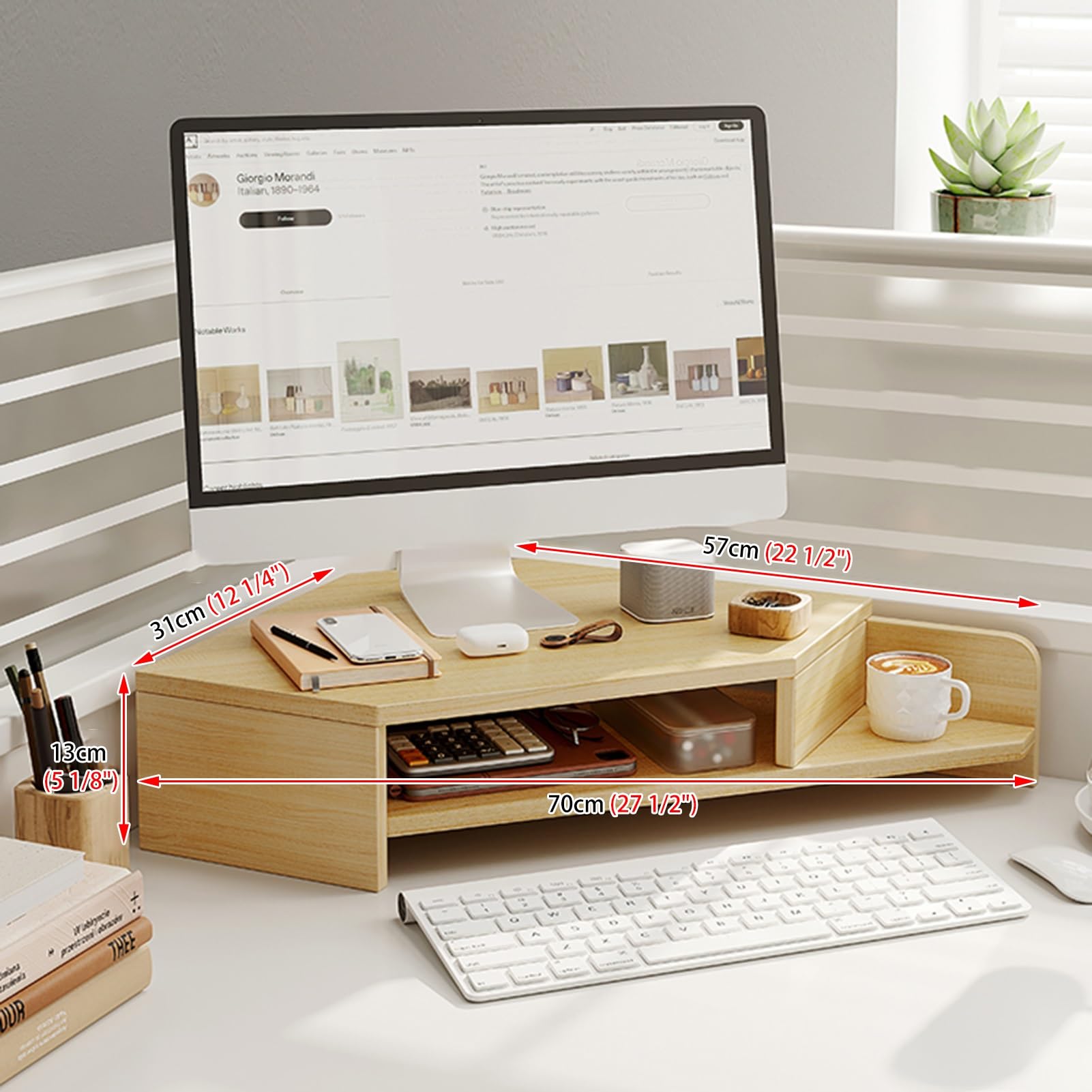 Supporto per Monitor da scrivania, Supporto angolare per Computer, Supporto per Monitor da scrivania in Legno, Supporto ergonomico da Tavolo per Laptop/Schermo PC/TV, SUP,Marrone
