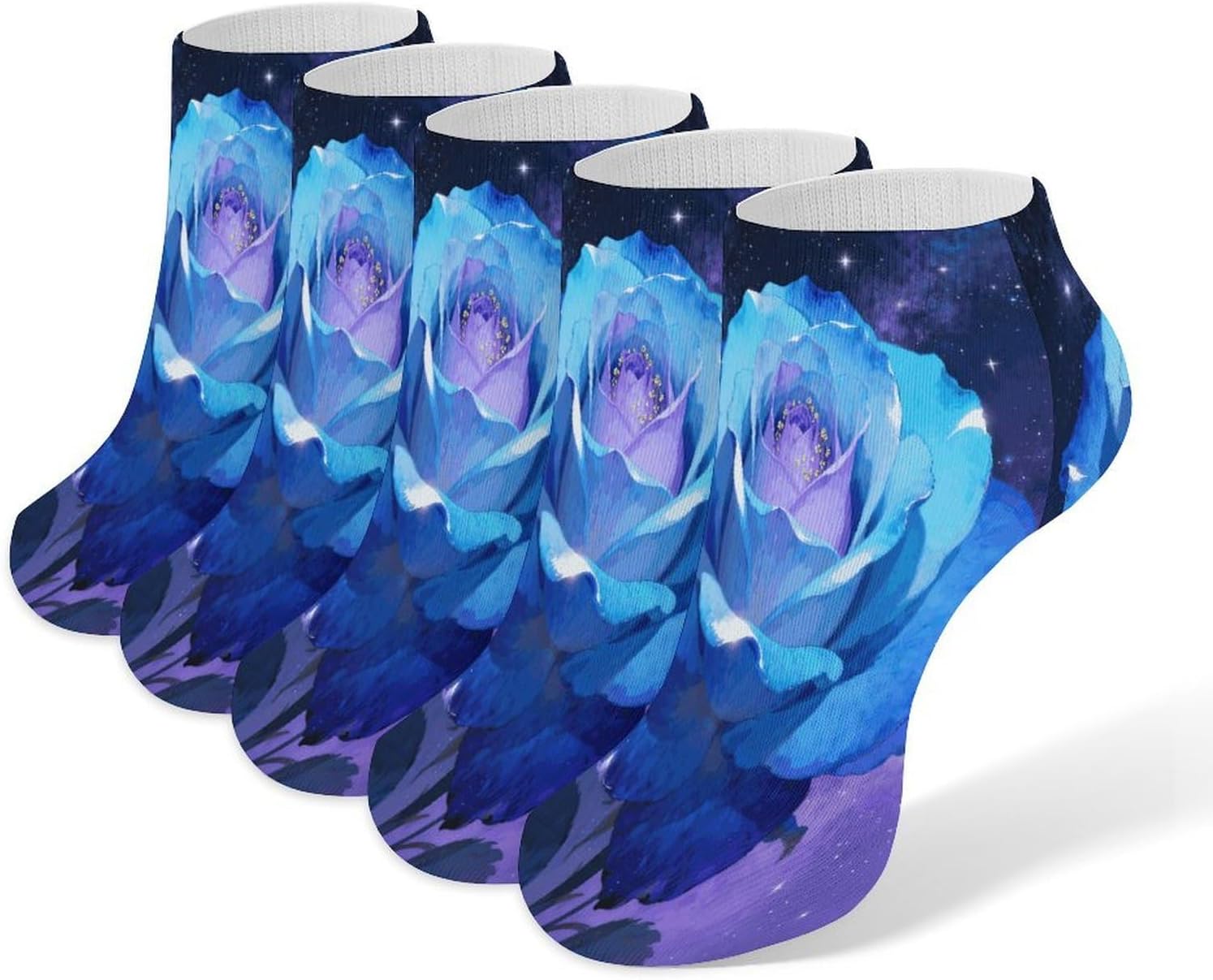 Rose Blue Crew Sock for Men Women Funny Novelty Socks Athletic Ankle Socks Comfort Soft Low Cut Tab Sock 5 Pairs