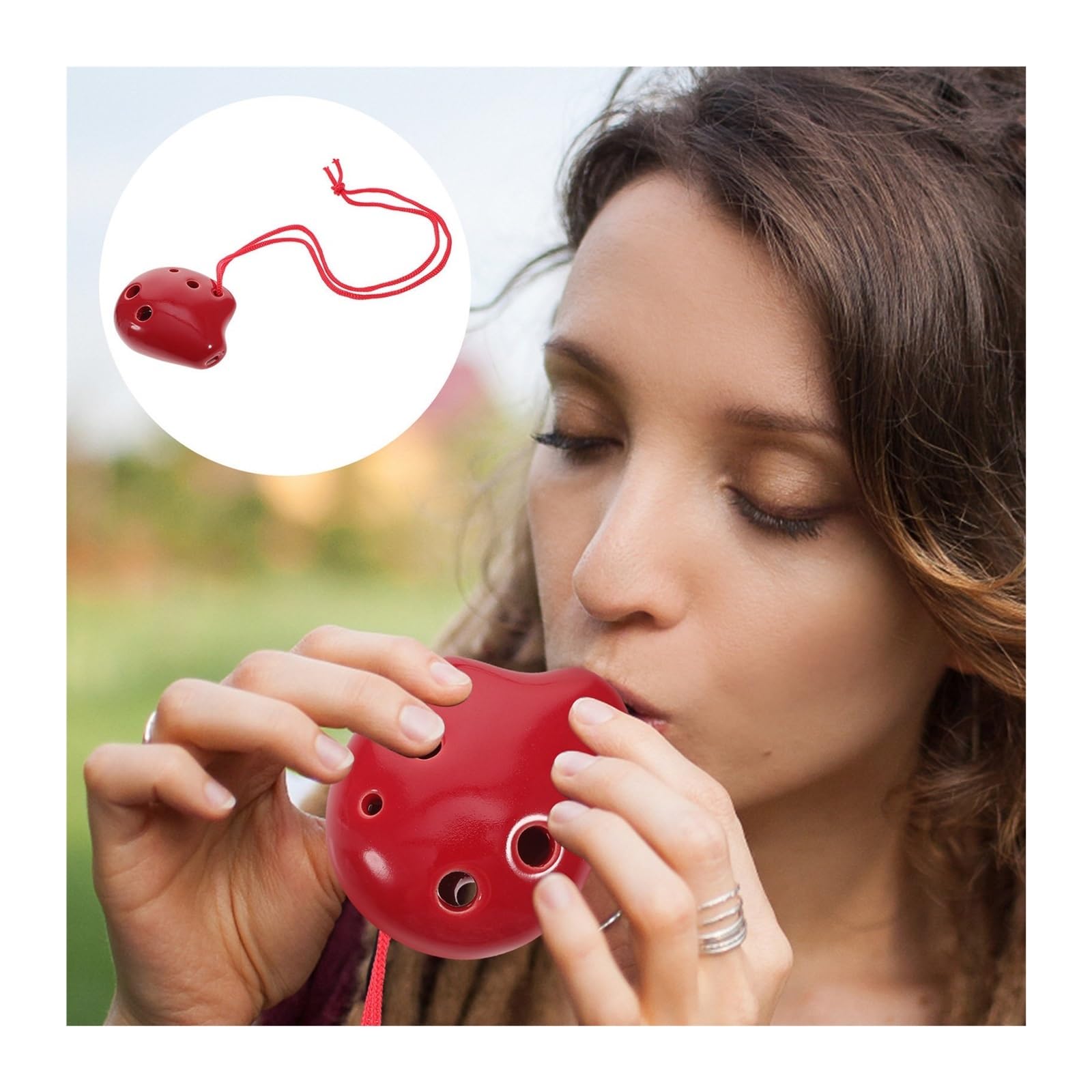 Ocarina Ceramica Alto C Cordino for mini strumento musicale Ocarina Alto C in ceramica a 6 fori da 2 pezzi incluso for flauto per Principianti Adulti