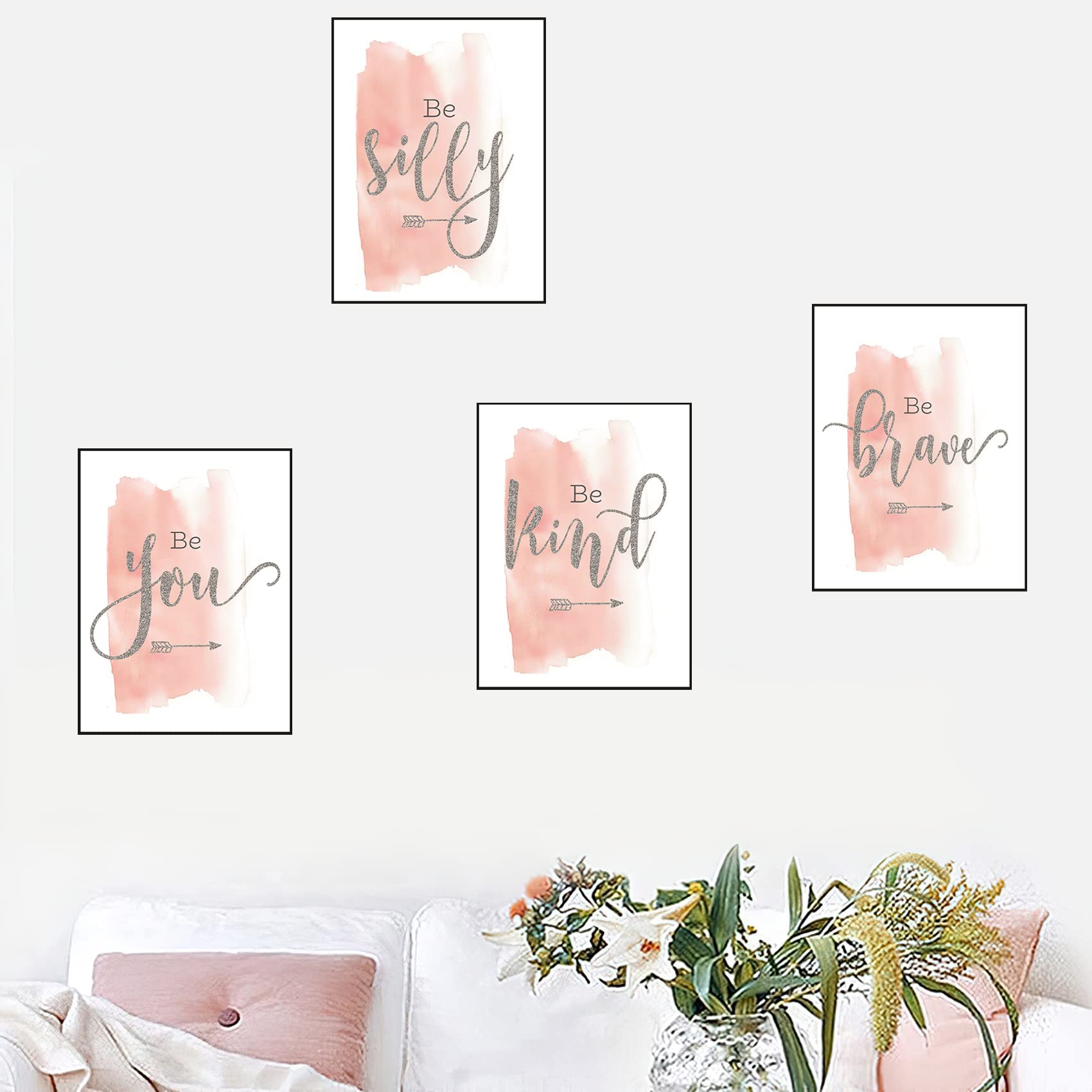 Set of 4 Teen Girls Wall Art Canvas Painting Be You Inspirational Quote Print Blush Grey Wall Picture Nordic Poster for Woman's Bedroom Decor Home Living Room - Image 3