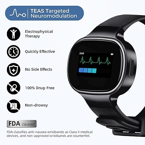 Miniatura 4 de EmeTerm Reloj de pulsera inteligente antináuseas aprobado por la FDA, pantalla táctil, IP67, impermeable, alivio de mareos por movimiento matutino,