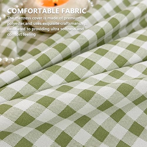 Miniatura 4 de Funda de colchón de suelo japonés a cuadros de color verde salvia, tamaño matrimonial, funda de colchón de tatami japonés a cuadros a cuadros,