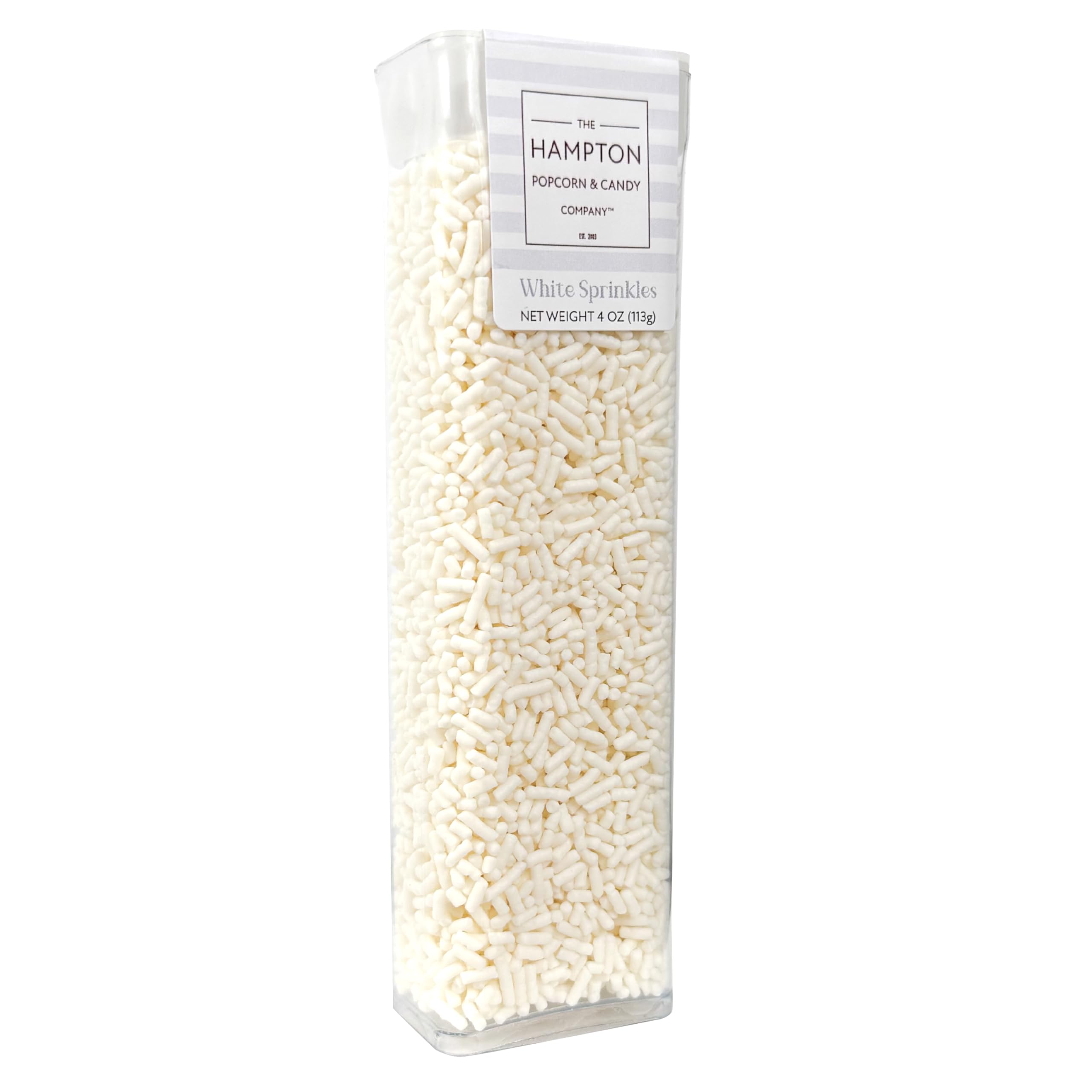 White Sprinkles Jimmies 4 oz, Sprinkles For Cake Decorating, Baking, Ice Cream & More, The Hampton Candy Company