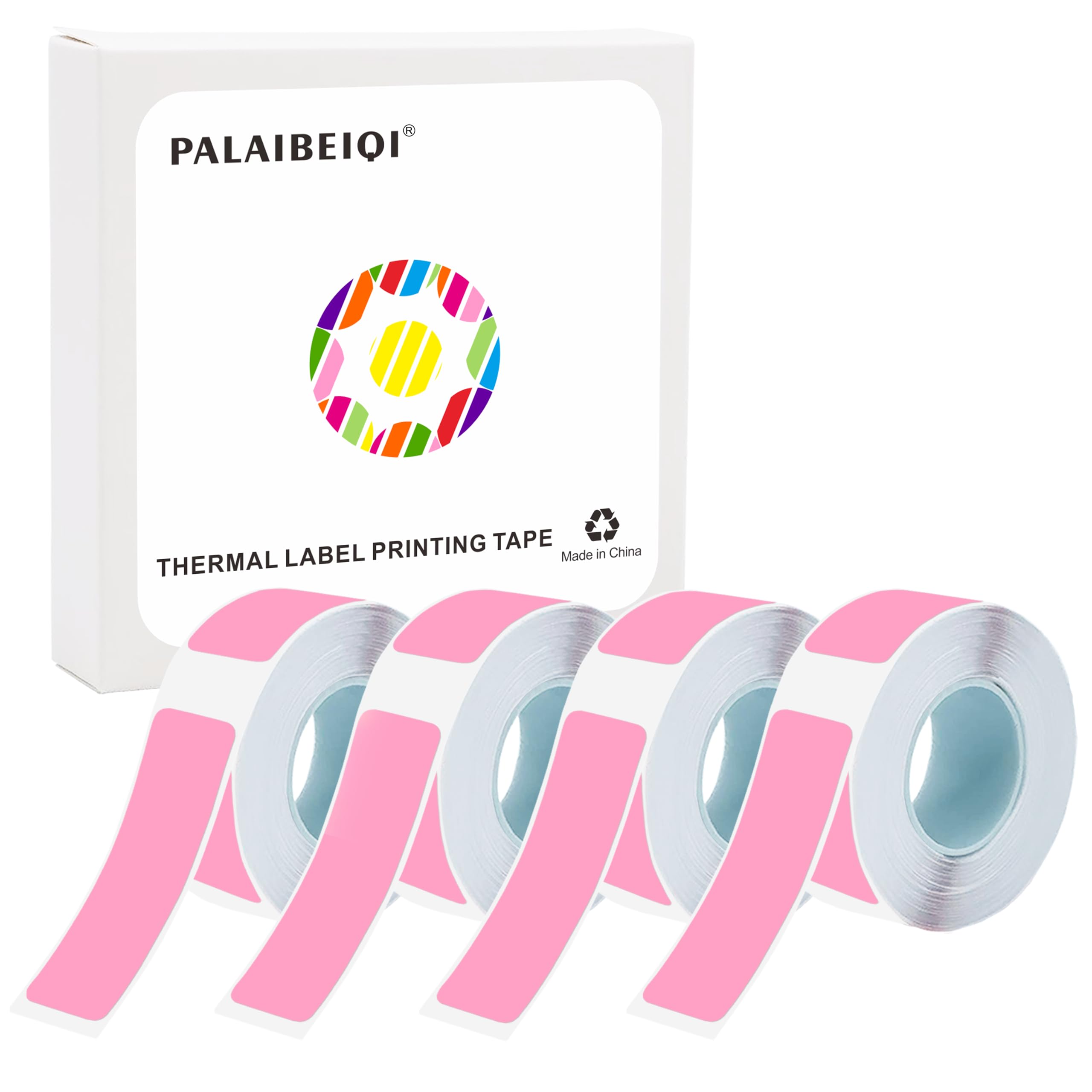 Lot de 4 rouleaux de ruban d'étiquettes thermiques (1,4 x 4 cm), 640 étiquettes au total, compatible avec étiqueteuse D30 pour la maison, l'école et le bureau – Rose