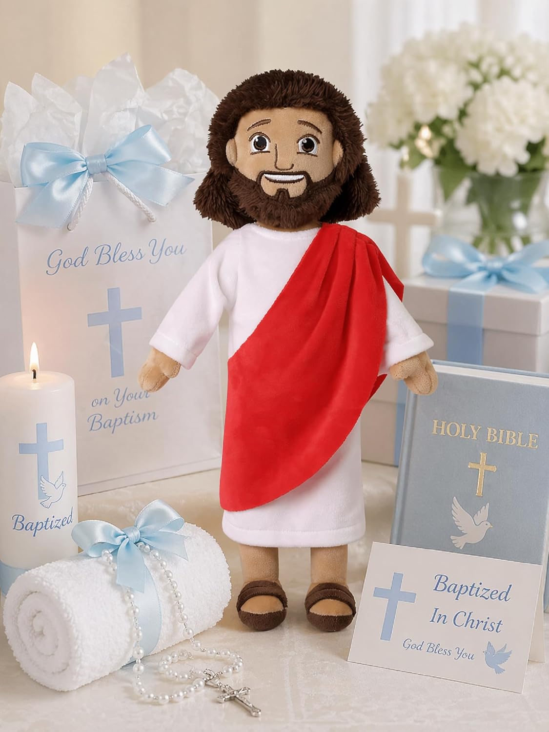Apragaz 13" Jesus Plush Doll, Jesus Plushies for Kids, Soft & Comfort Christian Toy, Christian Faith Plushie Faith-Based Gift for Boys Girls, Sunday School, Bible Learning, Easter & Christmas(Red)