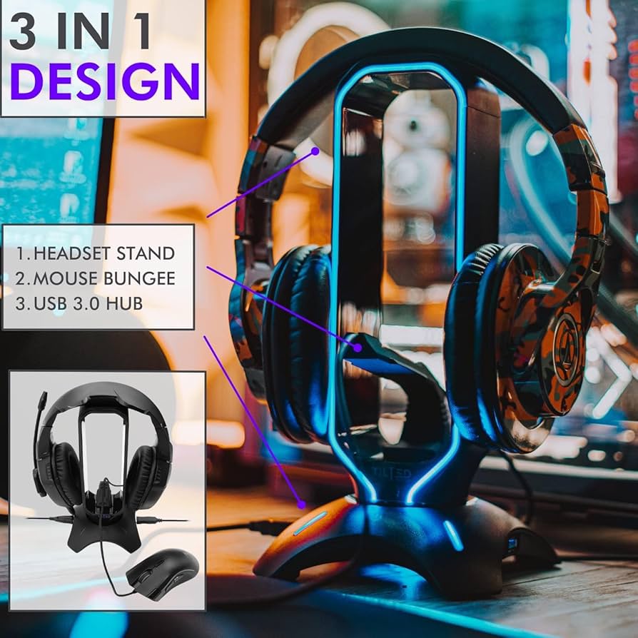 ヘッドホン RGB Gaming Headset + stand Tilted Nation RGB Headset Stand and Gaming Headphone Stand for