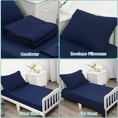 Miniatura 5 de Biloban Juego de ropa de cama infantil de 4 piezas, ultra suave y transpirable, incluye edredón acolchado, sábana bajera, sábana encimera y funda de