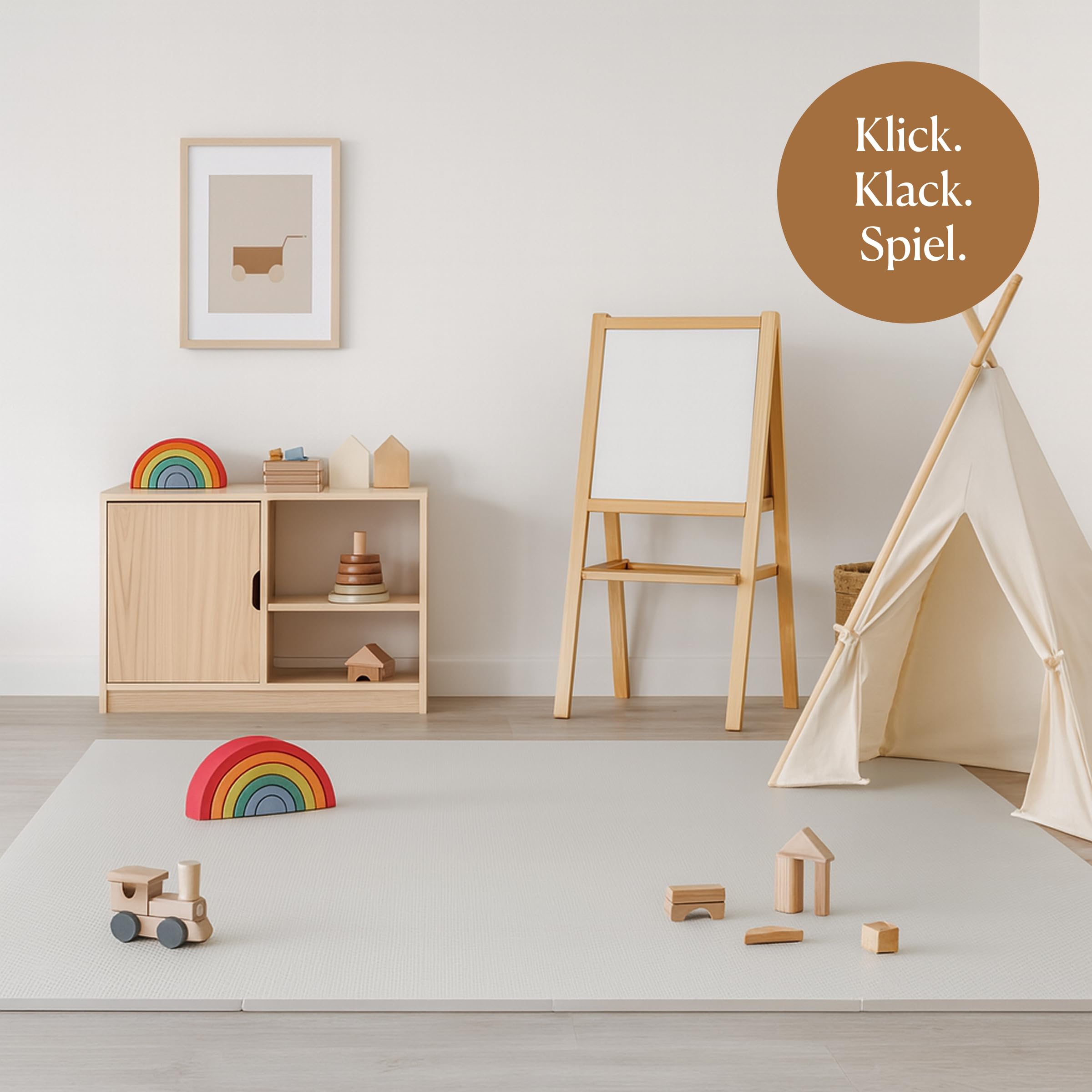 Toddlekind Baby Puzzlematten, 9-teiliges Set mit Rand, schadstofffreie Schaumstoffmatten für Bauchlage & Krabbeln, neutrale Farben, 45 × 45 cm pro Matte, Gesamtfläche: 131 x 131 cm