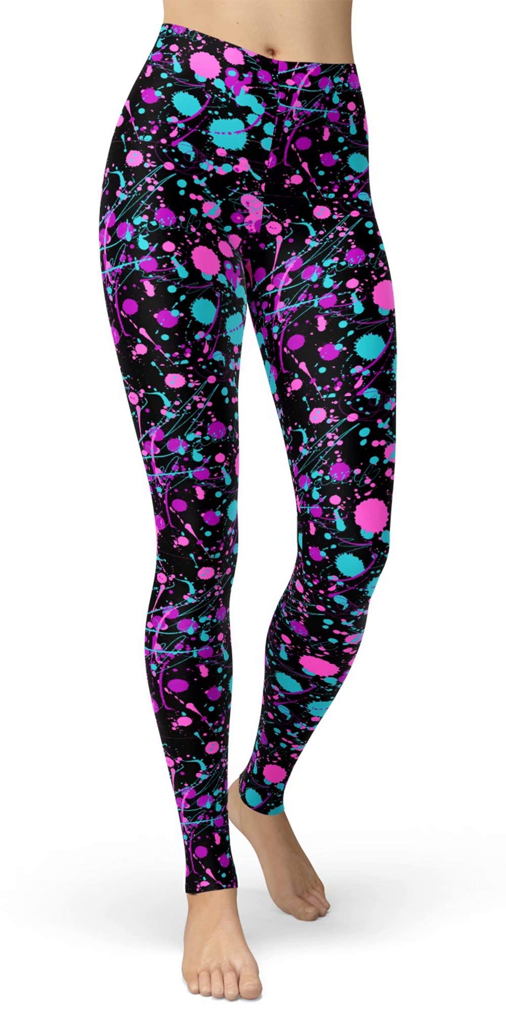sissycos Women's 80s Leggings Neon Artistic Splash Printed Pants