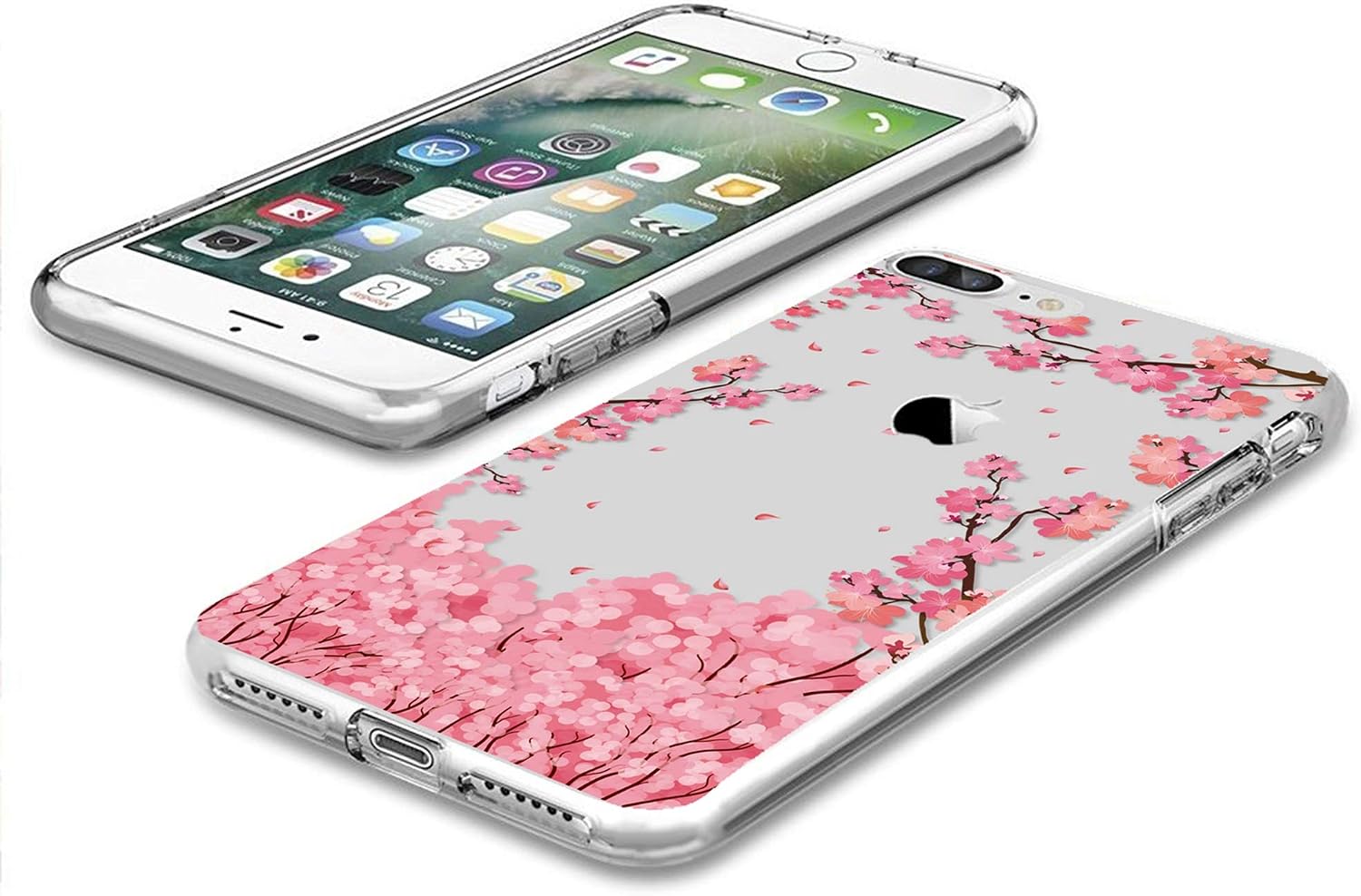 Cocomong Cute Floral Flower Pattern Clear Case for iPhone 7 Plus/8 Plus 5.5" Cherry Blossom iPhone Case Protective Flexible TPU Phone Cover Gift for Girls/Women/Men Anti-Drop-Scratch Shockproof Bumper