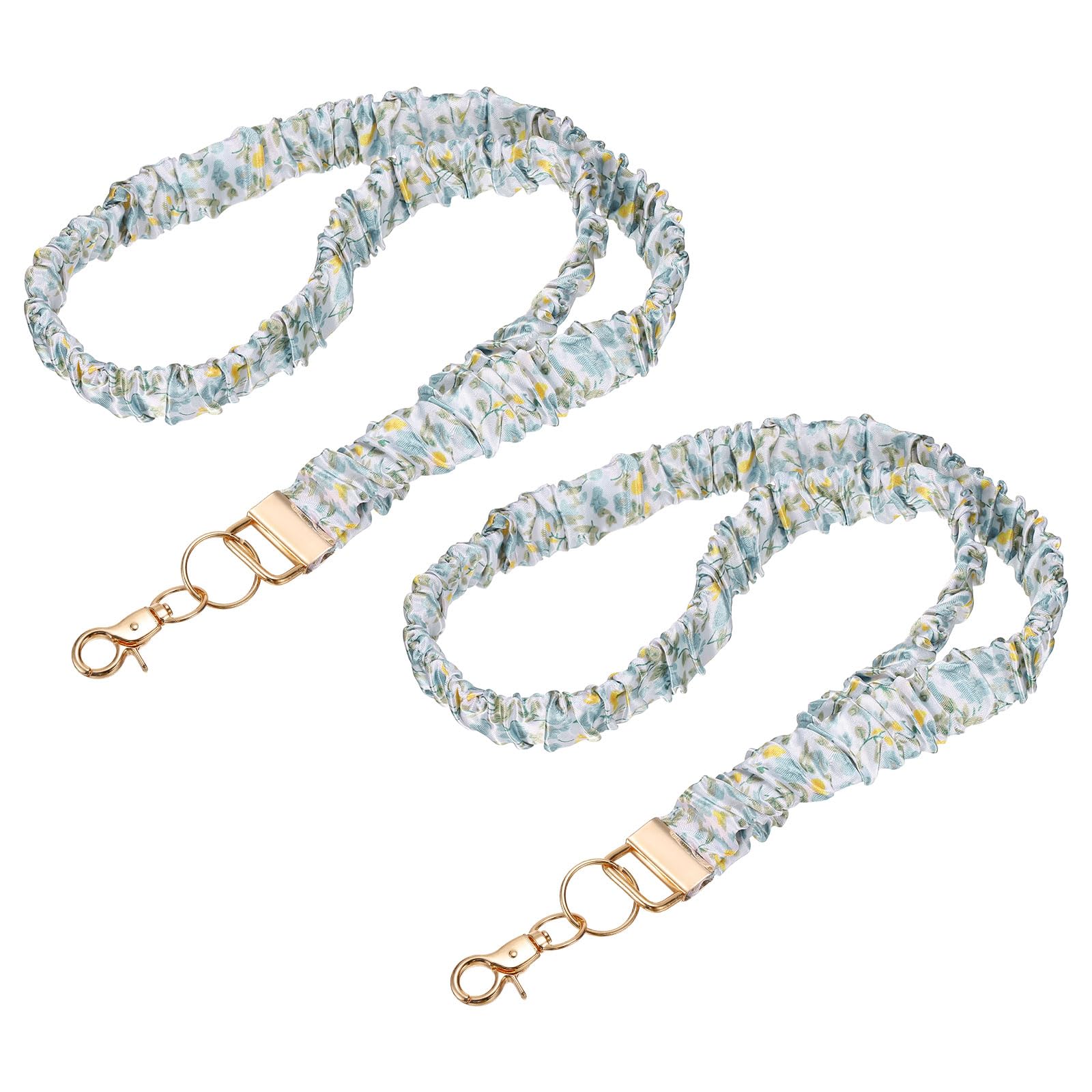 PATIKIL Scrunchie Lanyard Teacher, 2 Pack Stretchy Lanyards for Teachers Cute Lanyards ID Badge Holder with Clips for Women Keychain Card Holder, Blue Yellow Gold