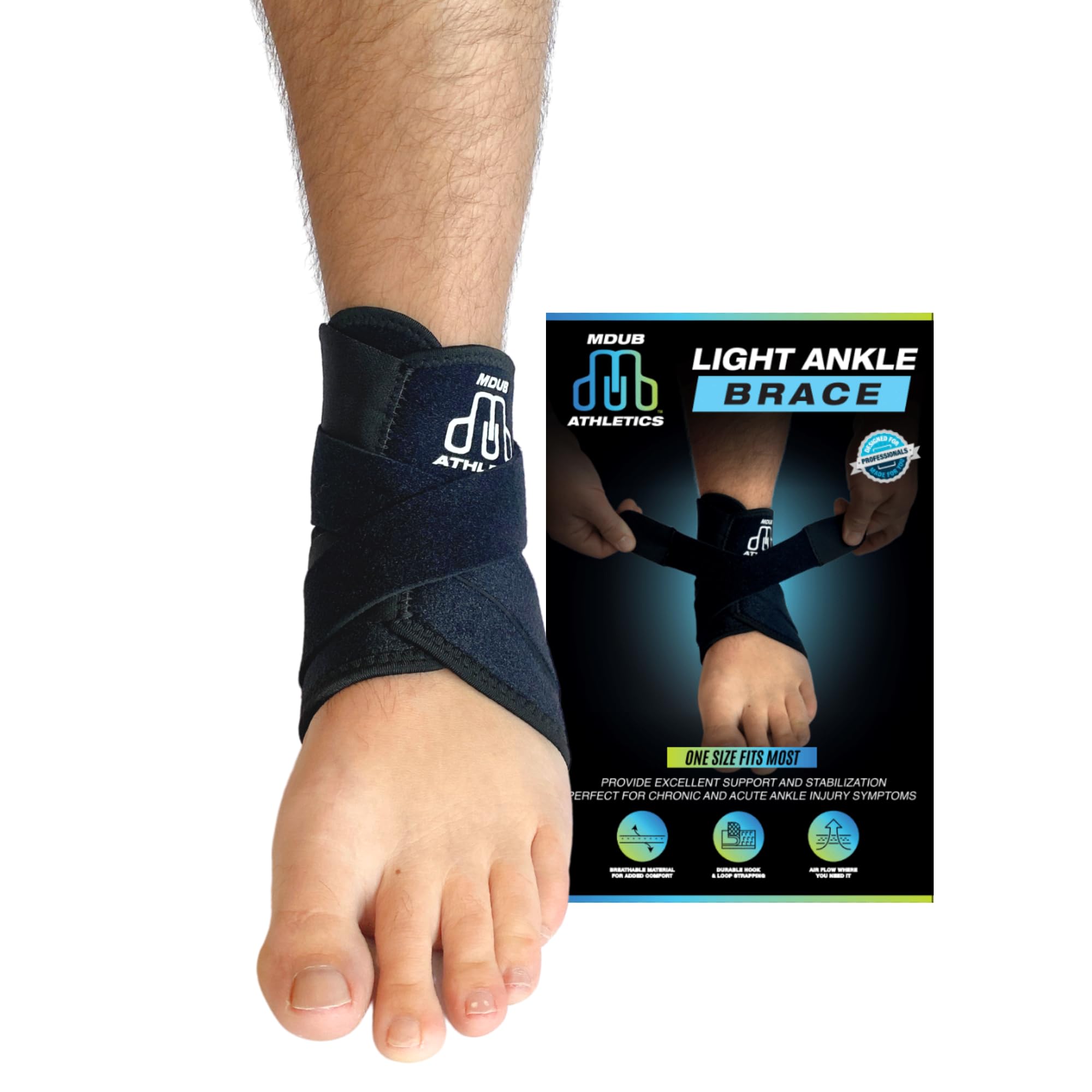 MDUB Light Ankle Brace, 1 Pack, Achilles Tendonitis Pain Relief Planter Fasciitis Support Brace, Hiking, Soccer, Basketball, Running, Tennis, Volleyball & Pickleball