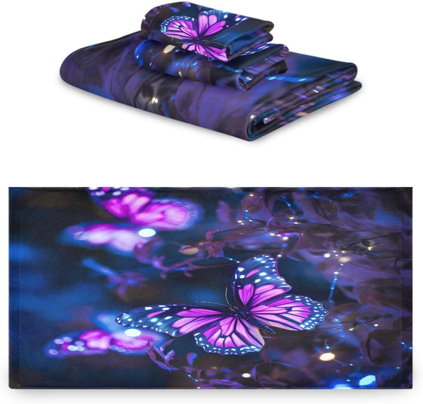 ALAZA Butterflies (3) Bath Towel Set Luxury Decorative Set of 3, 1 Bath Towel 1 Hand Towel 1 Washcloth Soft Multipurpose for for Bathroom Hotel Gym Yoga Spa