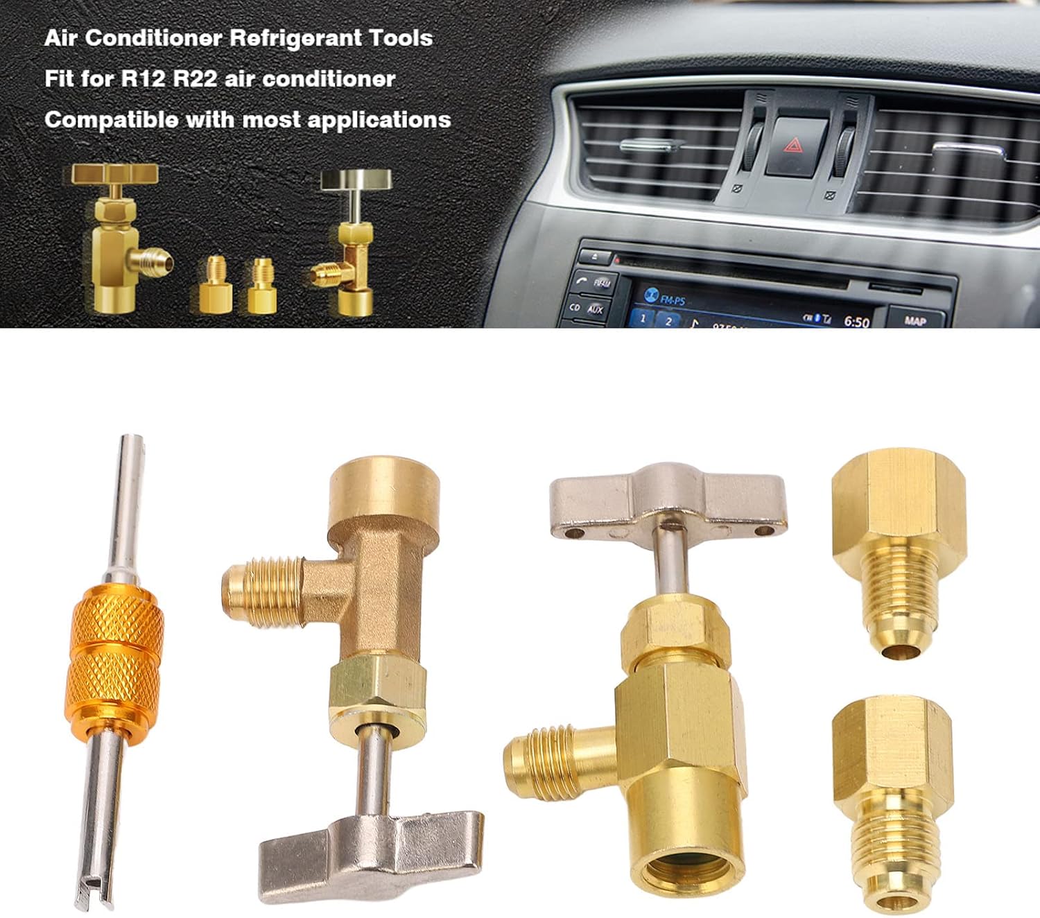R134a Adapter Fitting Kit Refrigerant Self-Sealing & Puncture Style Can Valve Adapter- AC Freon Self Sealing Tap Fitting with Brass Convert & Core Remover Tool, for Automotive R134 System