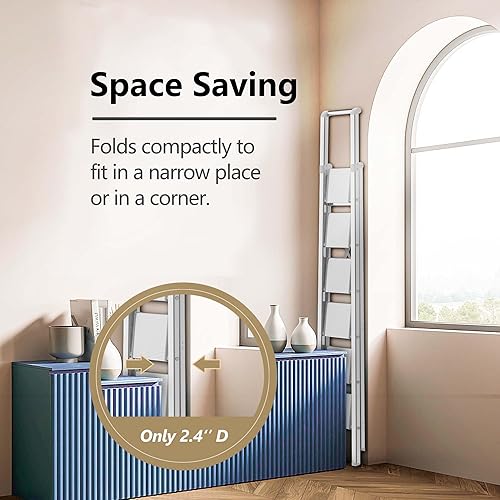 Miniatura 5 de Escalera de 6 escalones taburete plegable de aluminio ligero con práctico mango escaleras con pedal antideslizante y ancho para uso doméstico y