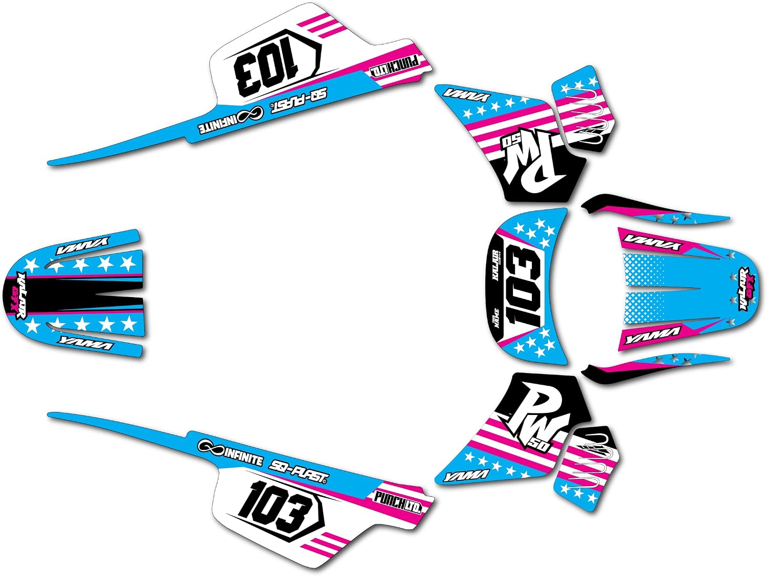 Graphics Kit for Yamaha PW50 (1980-2023) Usa Series Red-blue 09 Mil - Dirt bike Custom Racing Graphics Decals Stickers Kit, no-plastics