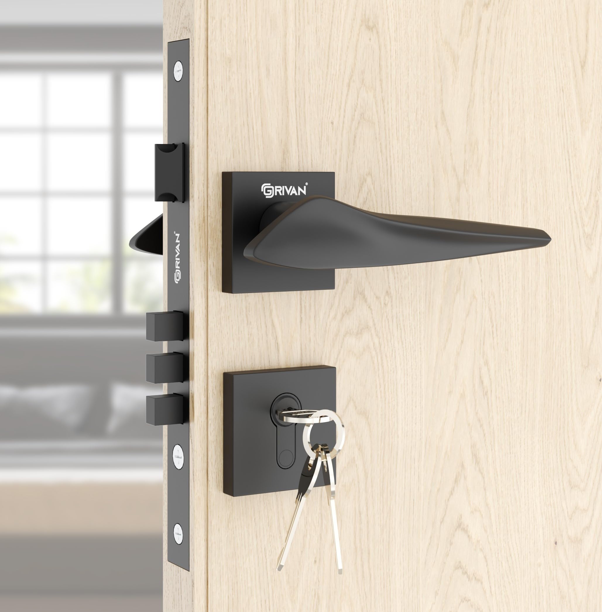 GRIVAN Luxury Door Locks for Main Door, Mortise Door Lock Set with 3 Brass Keys, Bedroom Door Lock, Handle Lock for Home/Office/Hotel (Black matt Finish) (B0CZDW61VV) Amazon Price History, Amazon Price Tracker