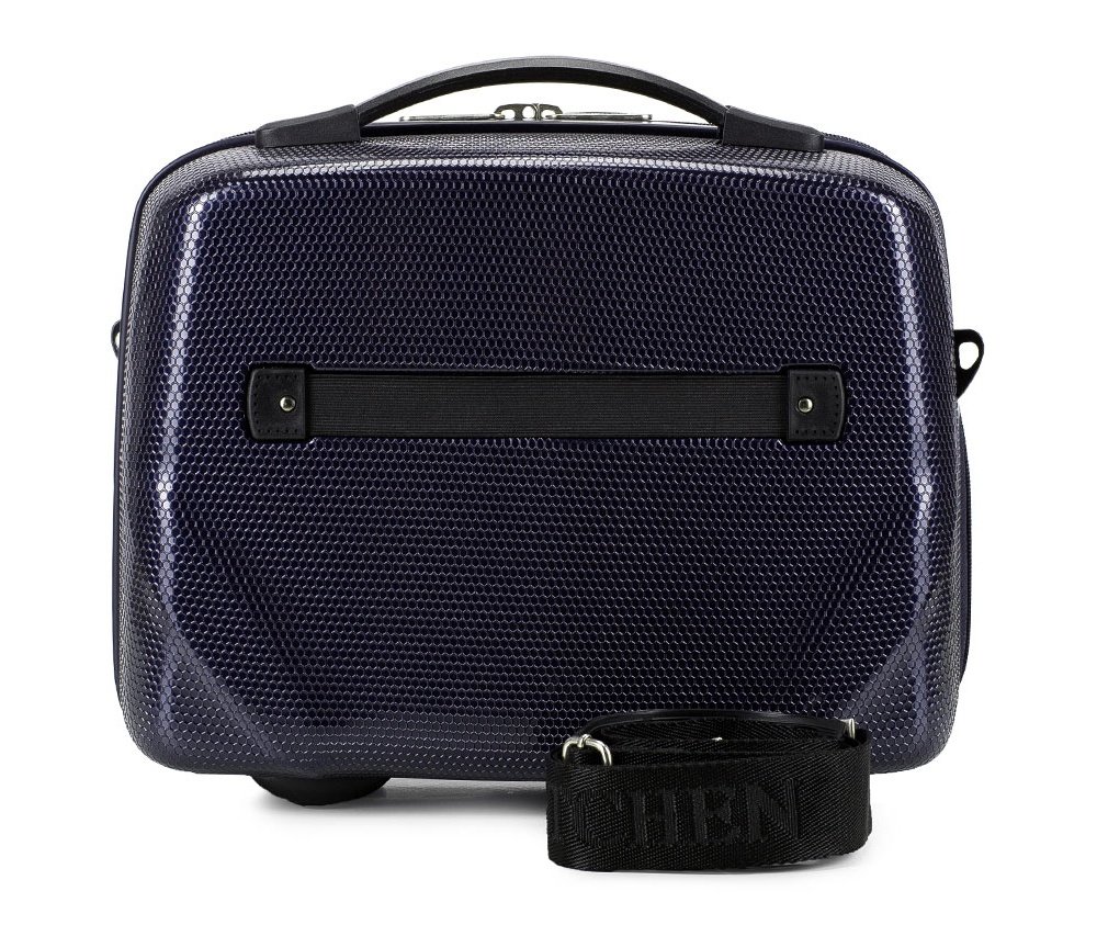WITTCHEN PC Ultra Light Kosmetiktasche Kosmetikkoffer Kulturbeutel Beauty Case aus Polycarbonat Handgriff Schultergurt Elastische Band Größe XS Dunkelblau