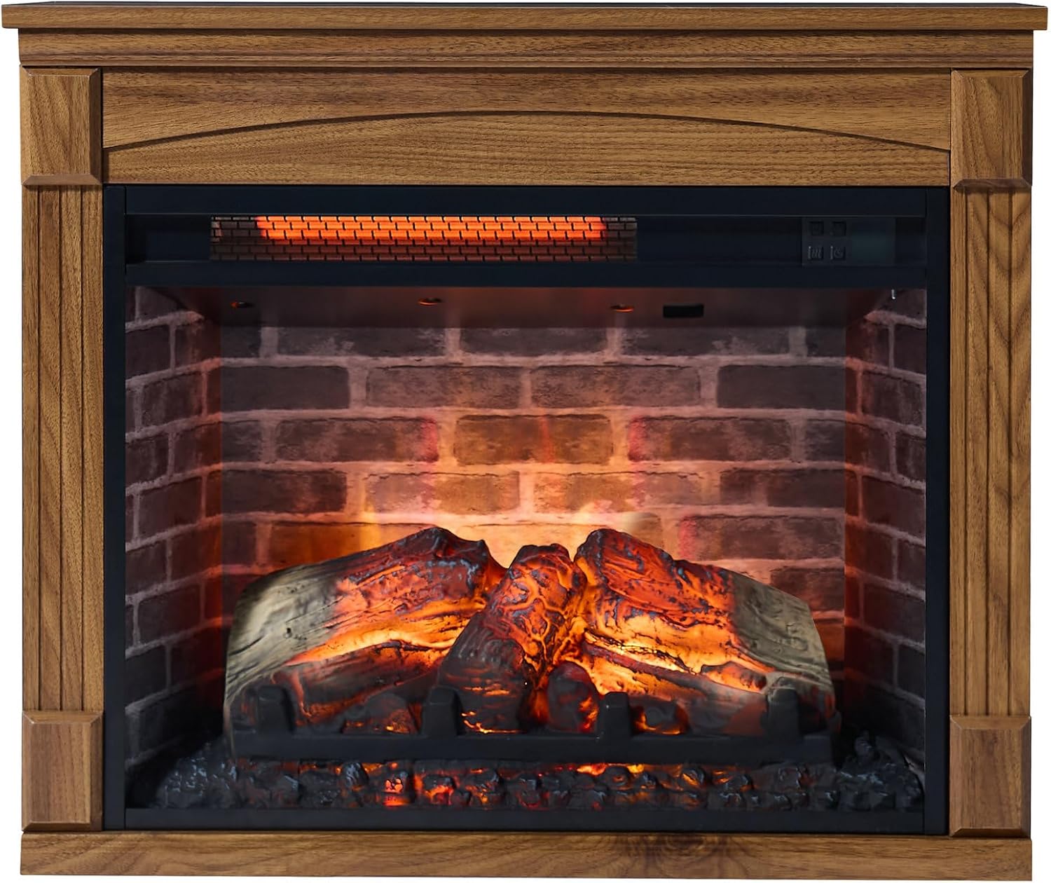SOFTSEA Electric Fireplace Heater Mantel, with Remote Control and Removable Caster Wheel, 28" TV Media Entertainment Center with Electric Fireplace, 4 Adjustable Brightness, 1500W Heater, Dark Oak