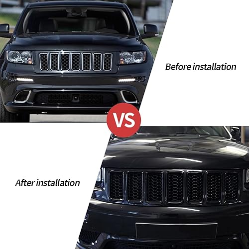Miniatura 6 de 7 piezas de insertos de rejilla frontal de malla de panal negro brillante reemplazan para Jeep Grand Cherokee WK Laredo