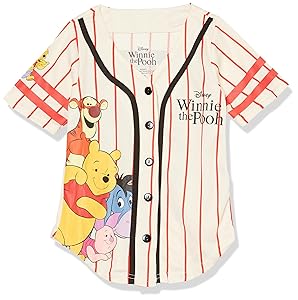 Disney Girls Winnie The Pooh Baseball Jersey-Classic Mesh Button Down Shirt
