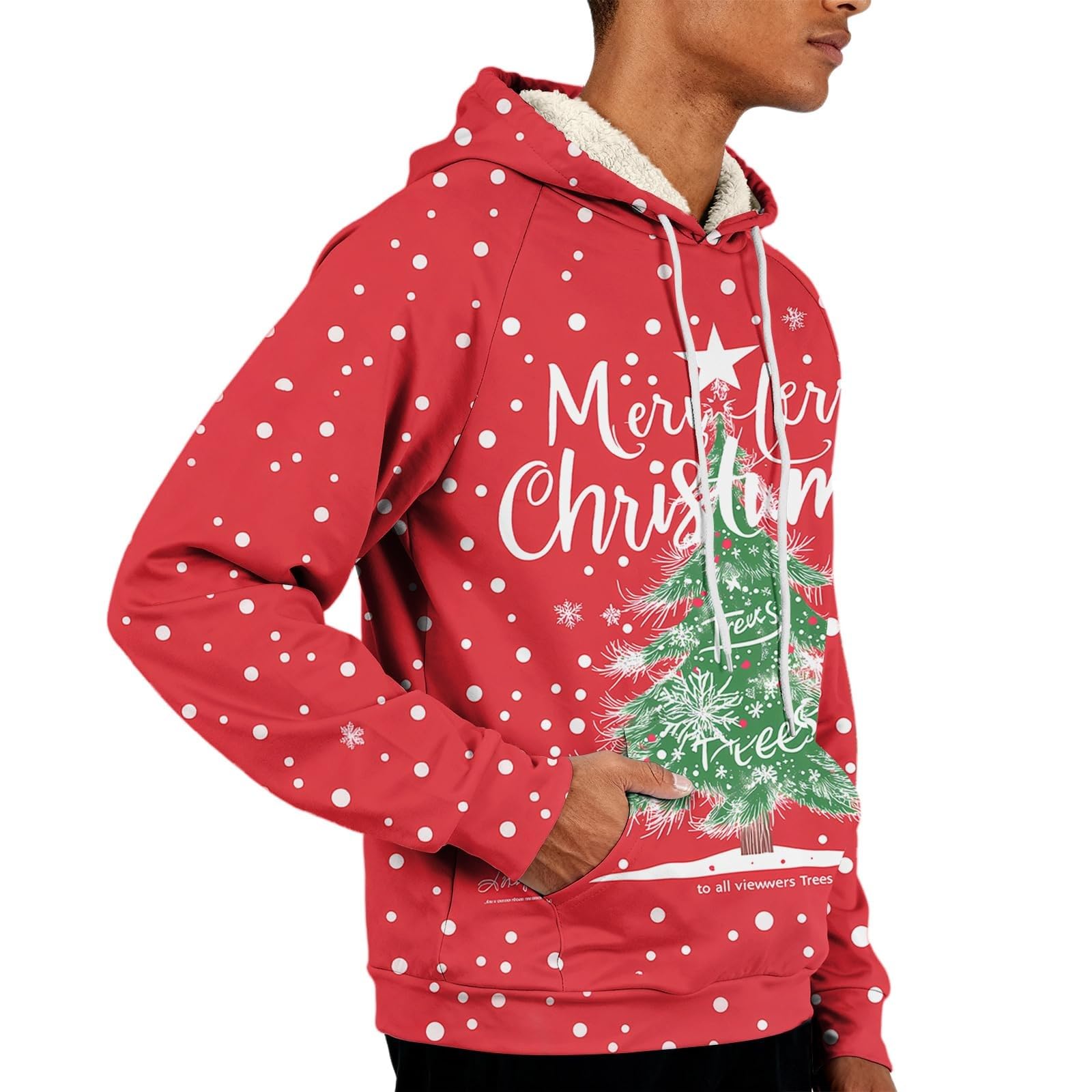 Suéter de Navidad con forro polar para hombre, divertido árbol de Navidad, reno, sudadera, tallas grandes, trajes navideños, manga larga, cálido, suéter sherpa, novedad, disfraz de Navidad